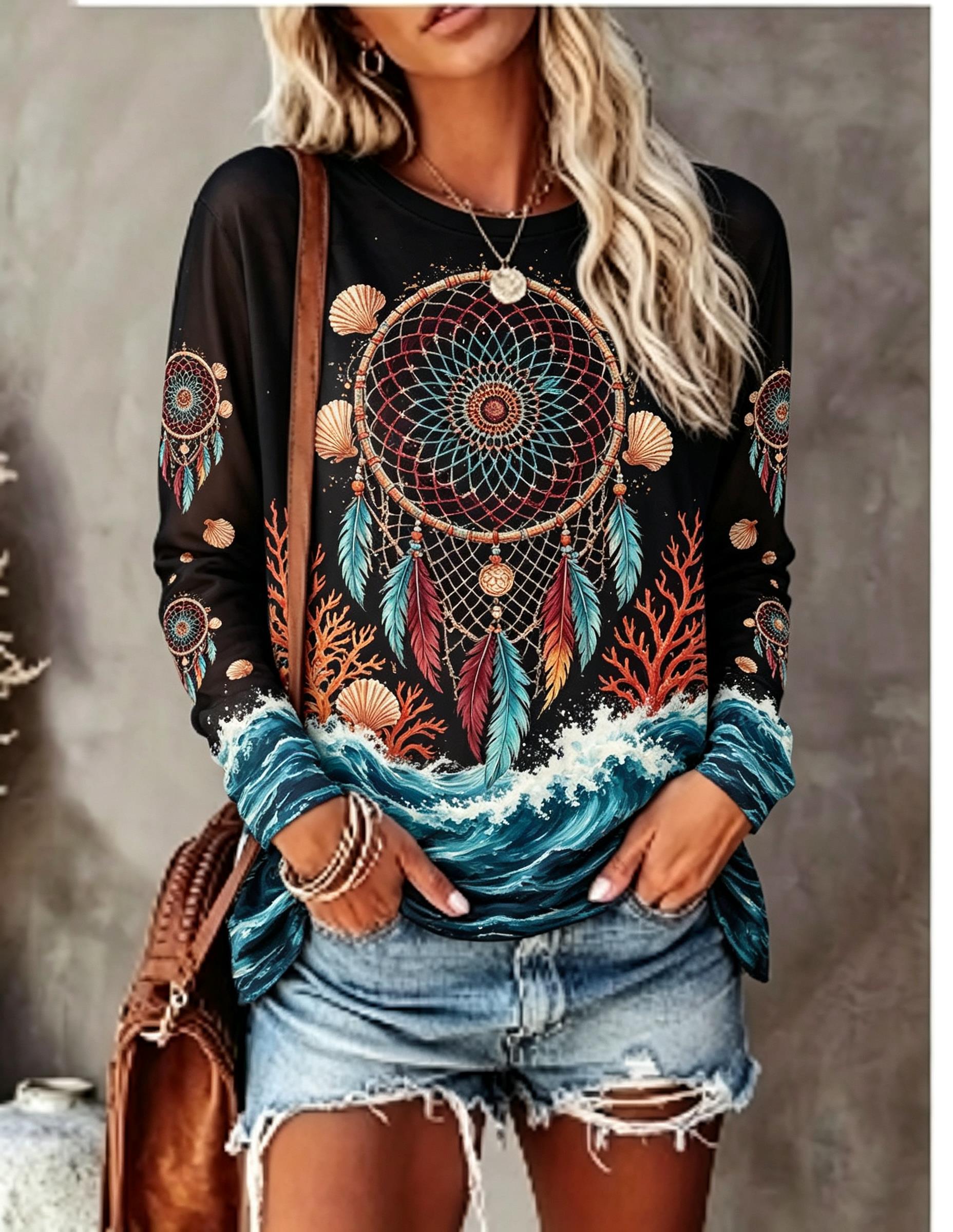 Blouses - Camiseta de manga larga con cuello