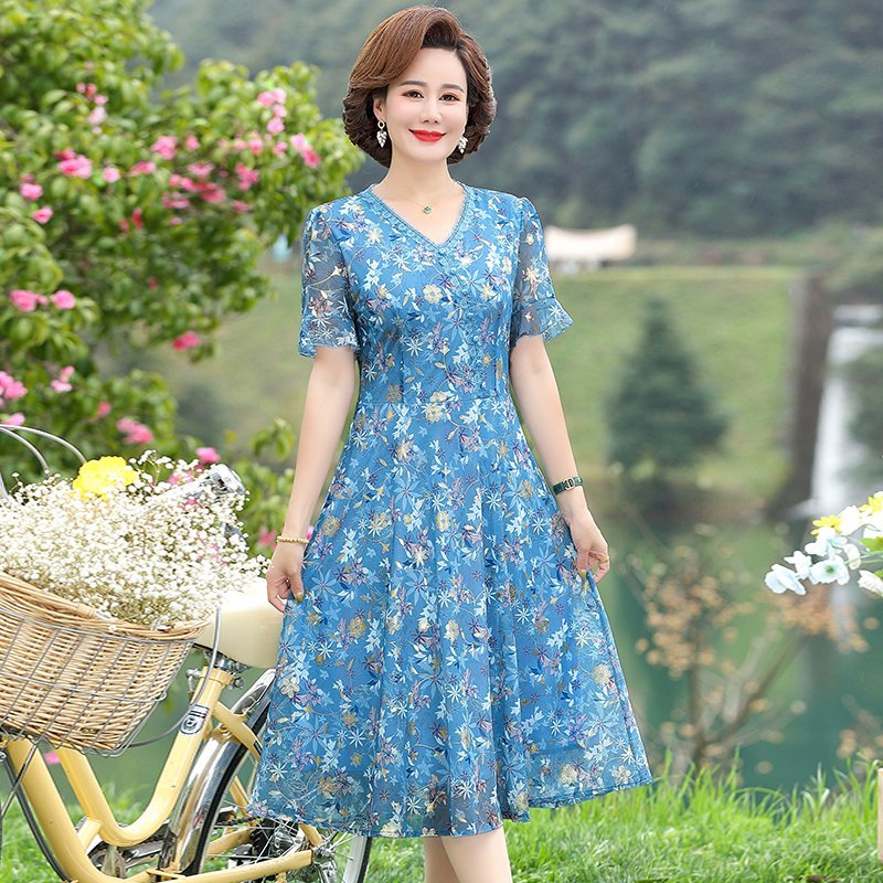 French Vintage Floral Midi Dress - Vestido informal de verano para mujer,