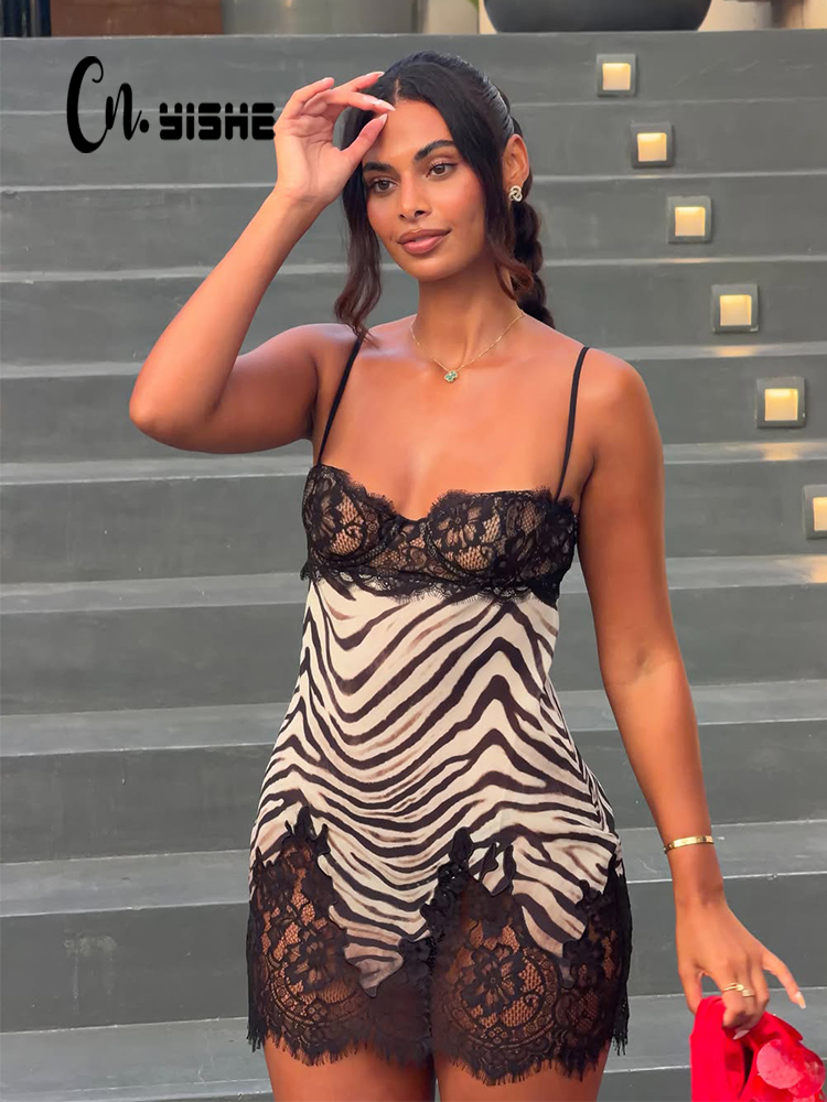 Sexy Mesh Sheer Bodycon Dress - CNYISHE Camisolas con estampado de cebra