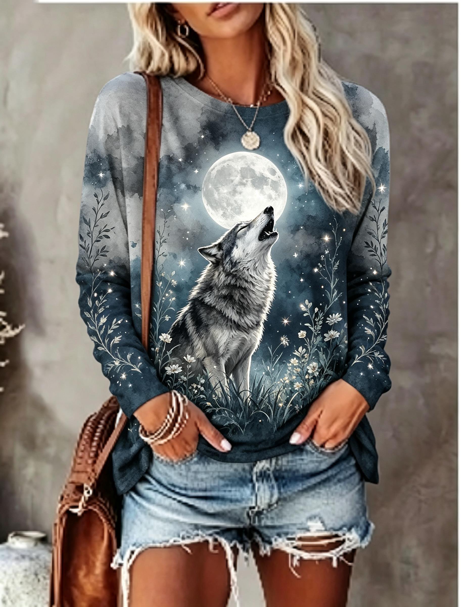 Blouses - Camiseta de manga larga para mujer