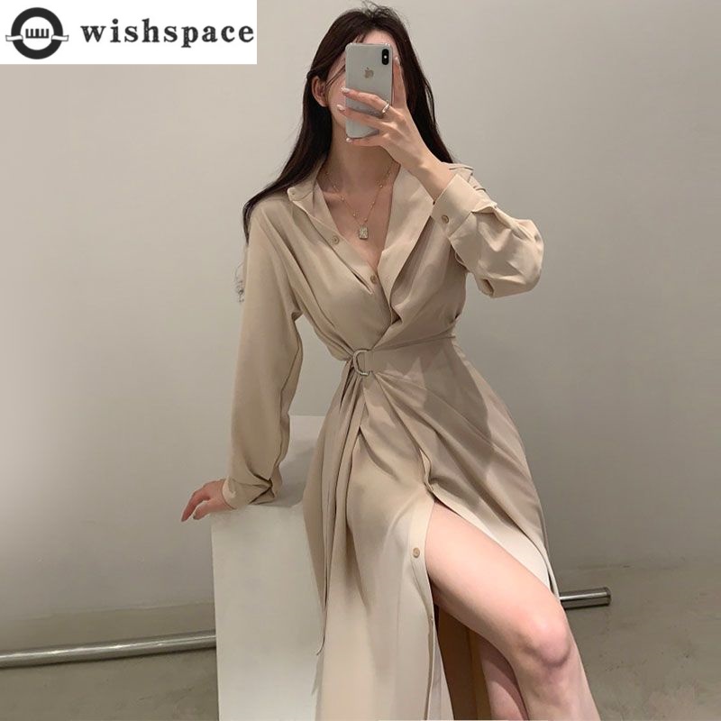 Vestido estilo camisa con sola - Korean Style A Line Shirt Dress reseña y precio